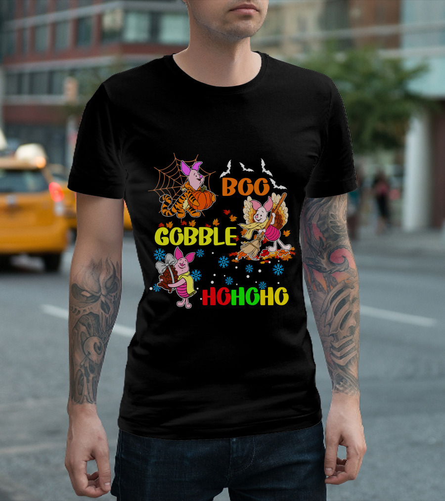 Piglet Boo Gobble HoHoHo HalloThanksMas T-Shirt