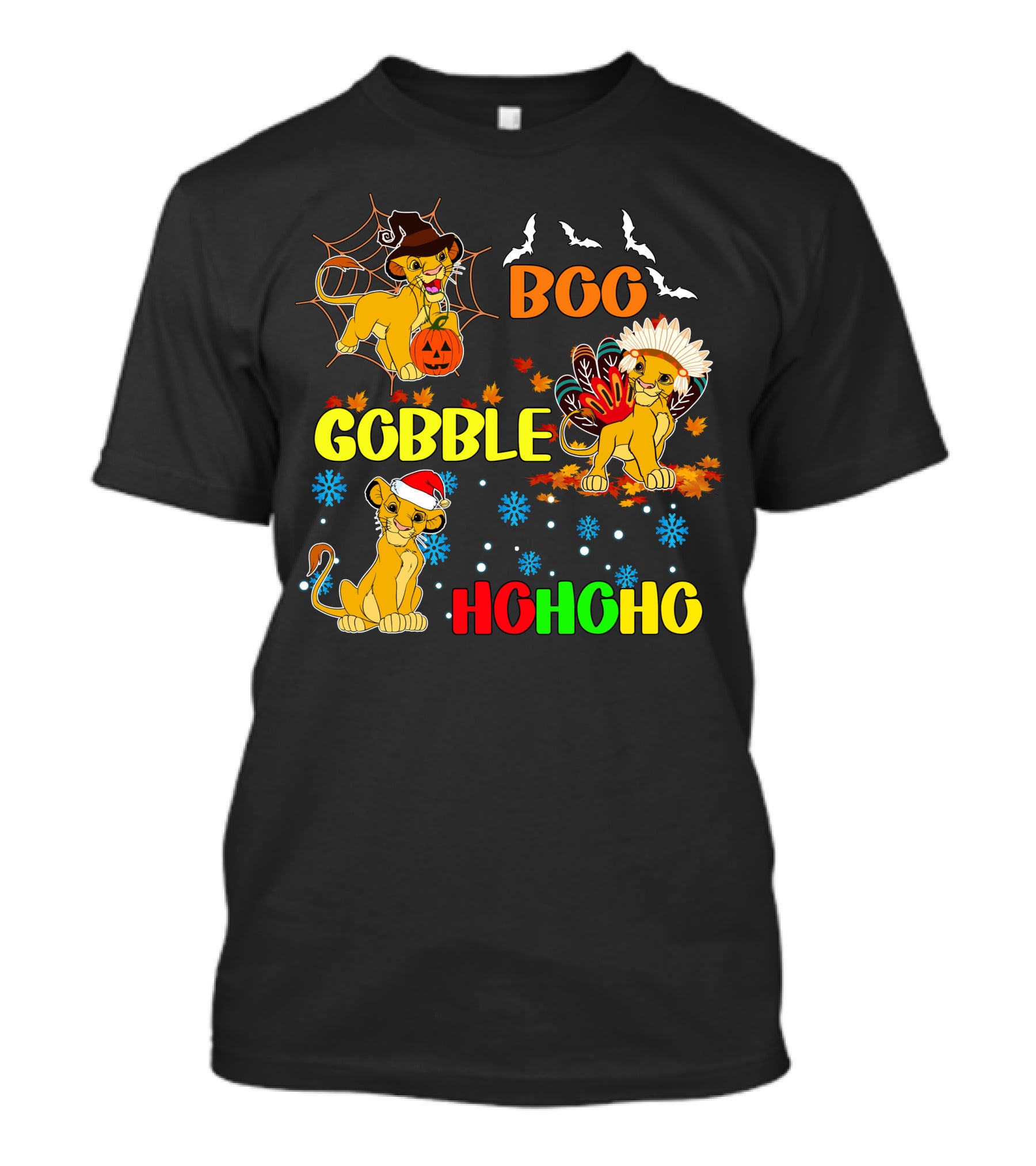 Simba BOO Gobble HOHOHO Halloween Thanksgiving Christmas T-Shirt