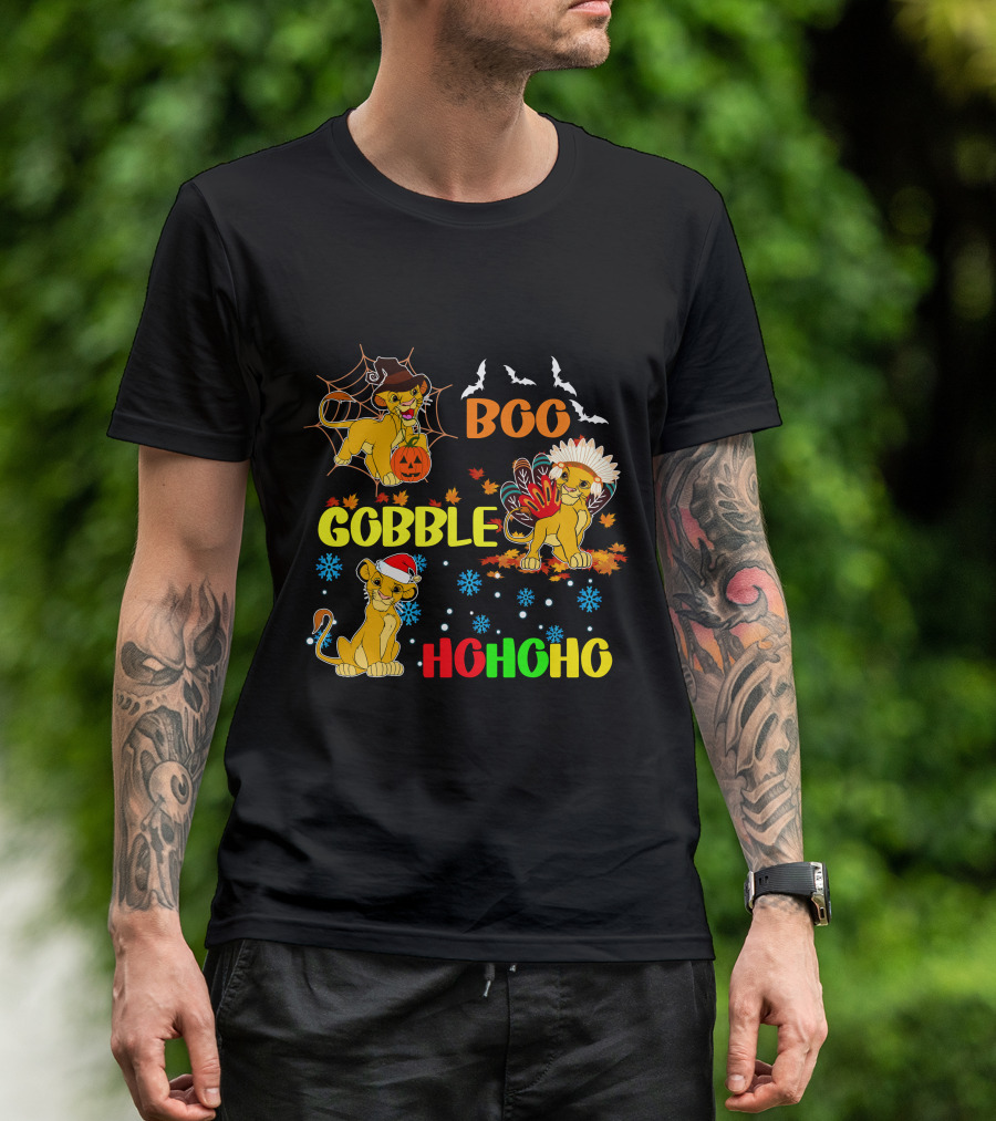 Simba BOO Gobble HOHOHO Halloween Thanksgiving Christmas T-Shirt