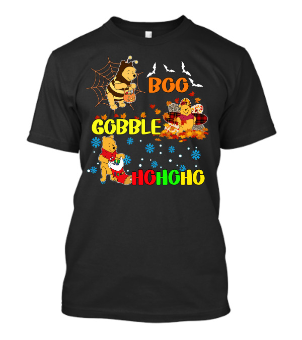Pooh Boo Gobble HoHoHo Halloween Thanksgiving Christmas T-Shirt