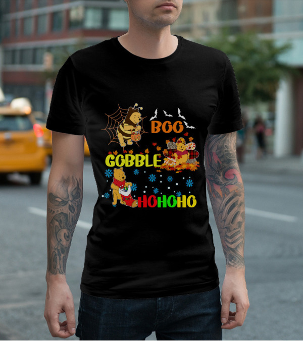 Pooh Boo Gobble HoHoHo Halloween Thanksgiving Christmas T-Shirt