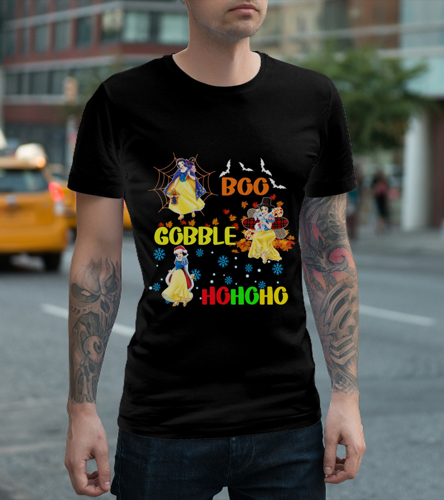 Snow White Boo Gobble Ho Ho Ho Halloween Thanksgiving Christmas T-Shirt
