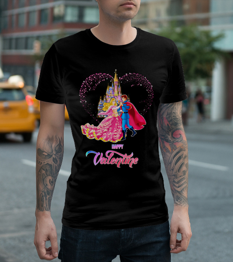 Happy Valentine Aurora Castle Heart T-Shirt