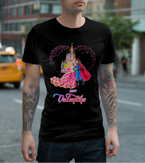 Happy Valentine Aurora Castle Heart T-Shirt