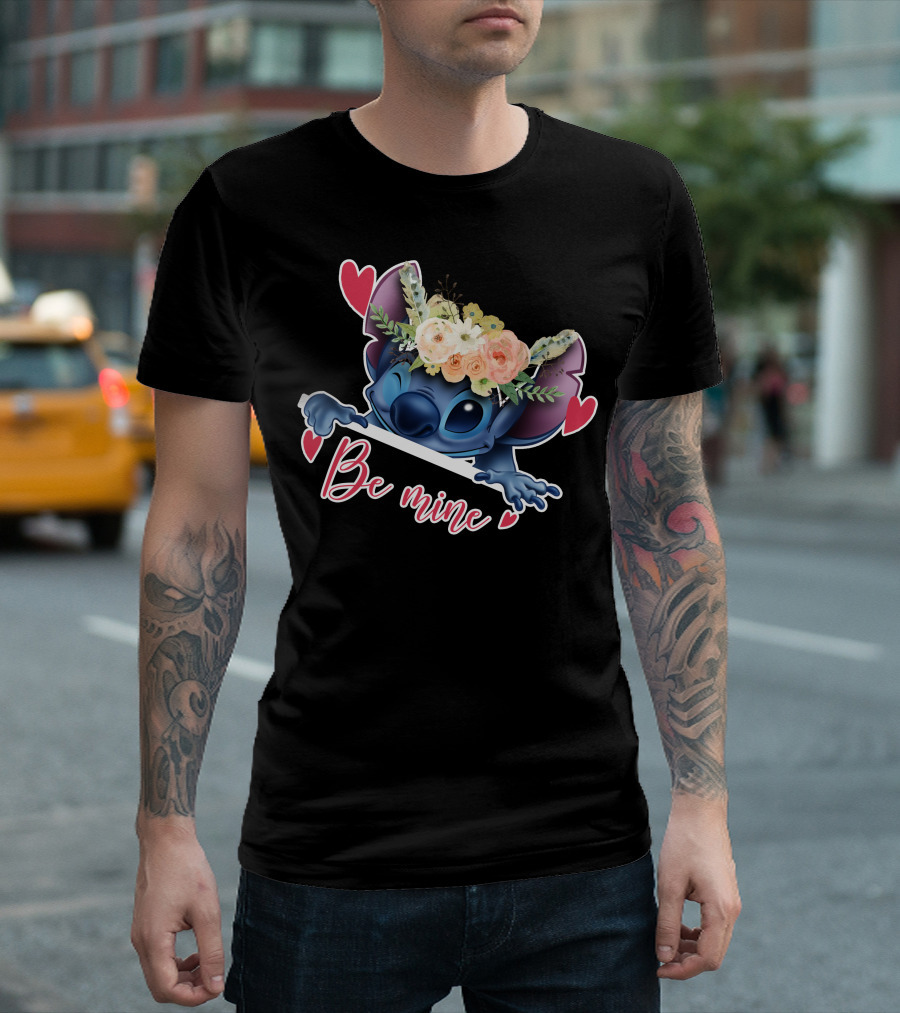 Stitch Be Mine Floral Crown Hearts T-Shirt