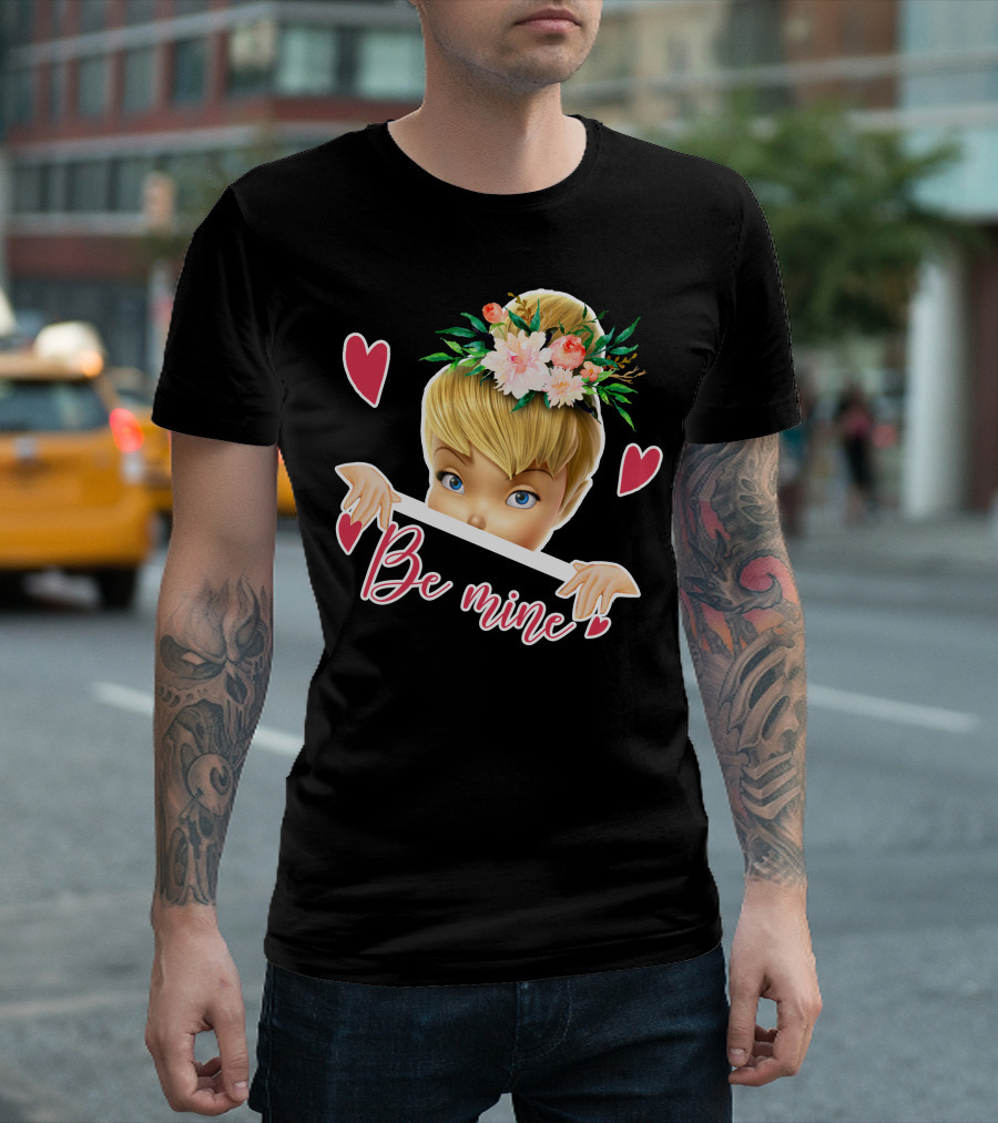 Tinkerbell Be Mine Valentine's Day Hearts Floral Crown T-Shirt