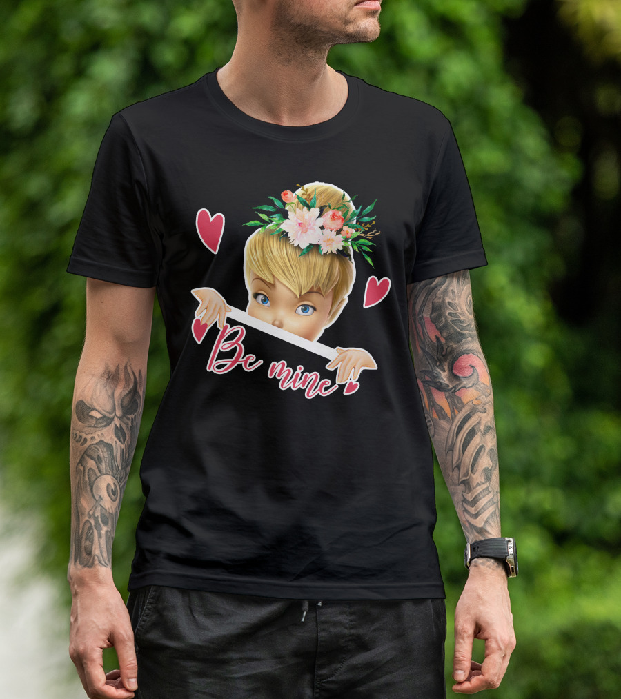 Tinkerbell Be Mine Valentine's Day Hearts Floral Crown T-Shirt