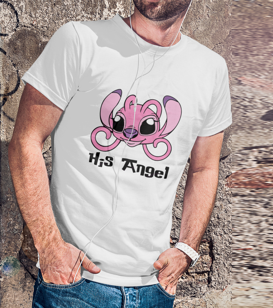 Stitch His Angel Pink Character Featuring Large Ears And Whimsical T-Shirt