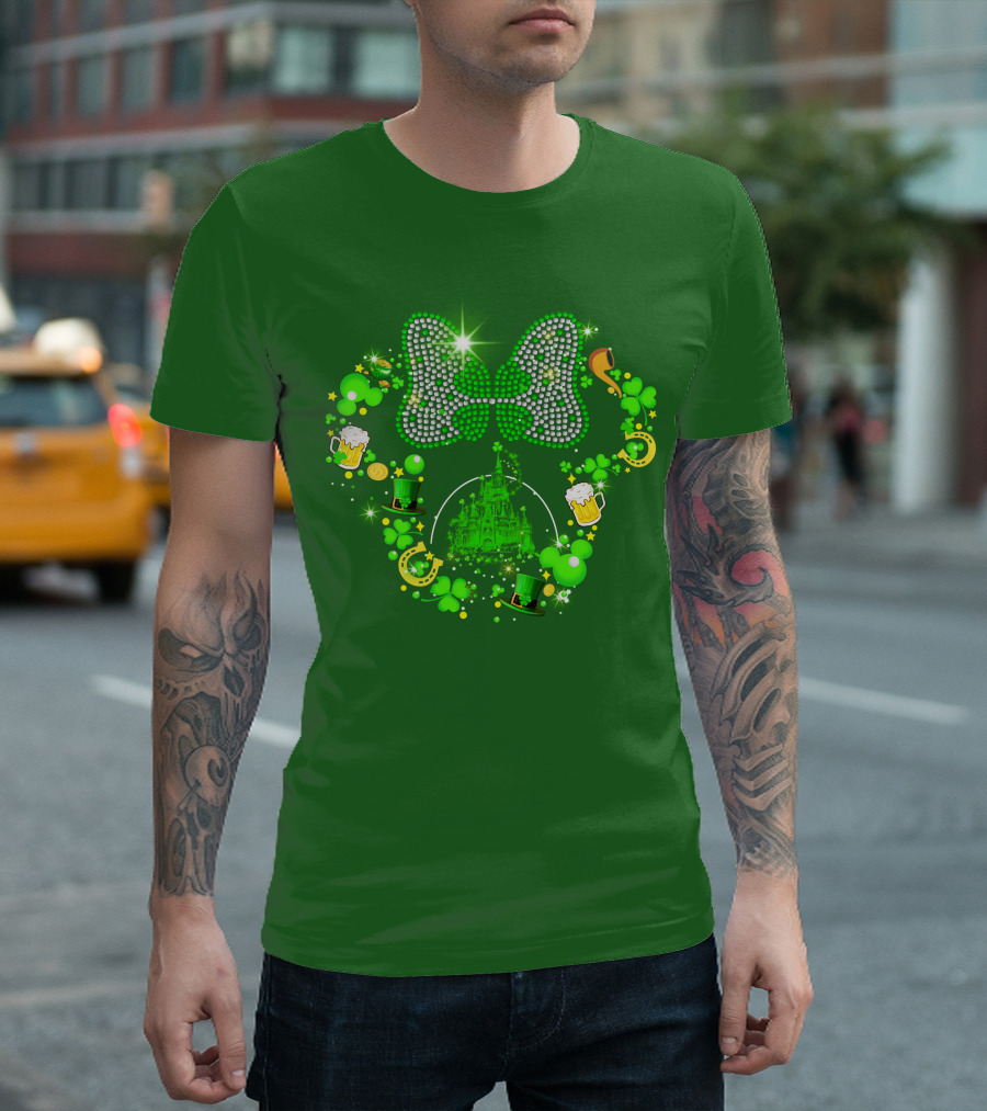 Minnie Head St Patrick's Day Shamrock Castle Bow Irish Beer Hat Luck T-Shirt