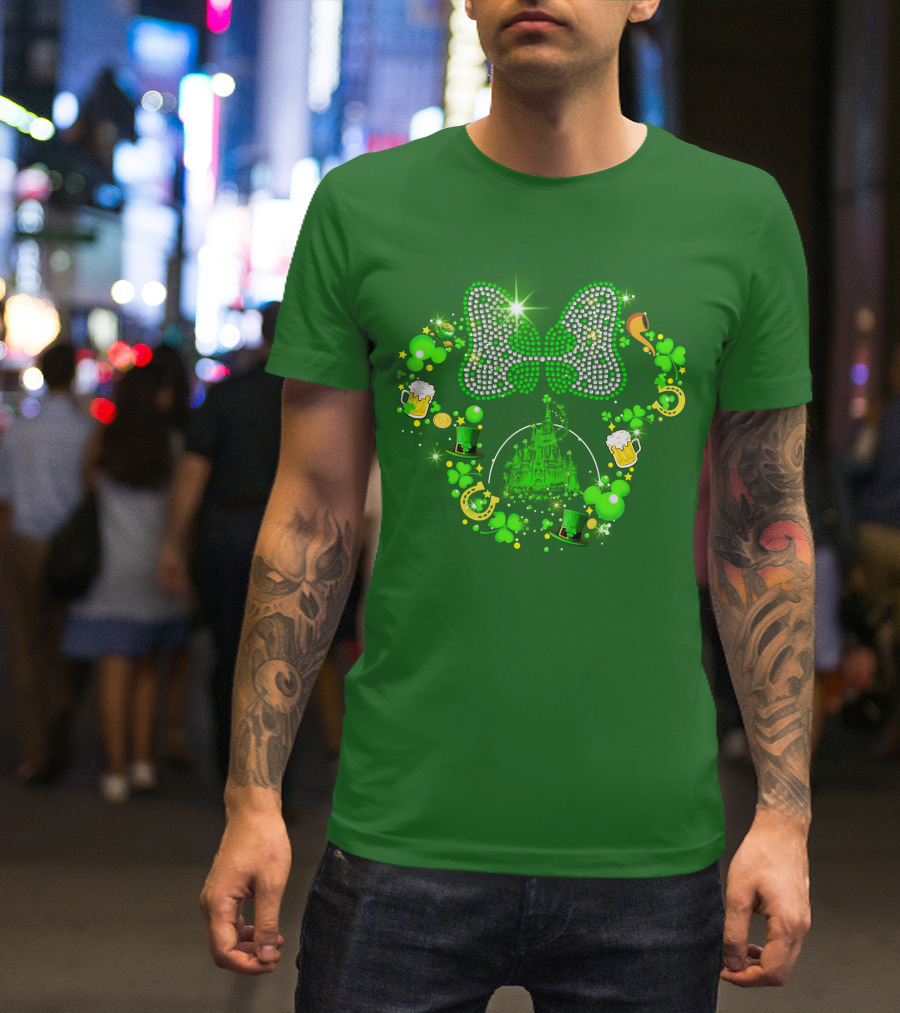 Minnie Head St Patrick's Day Shamrock Castle Bow Irish Beer Hat Luck T-Shirt