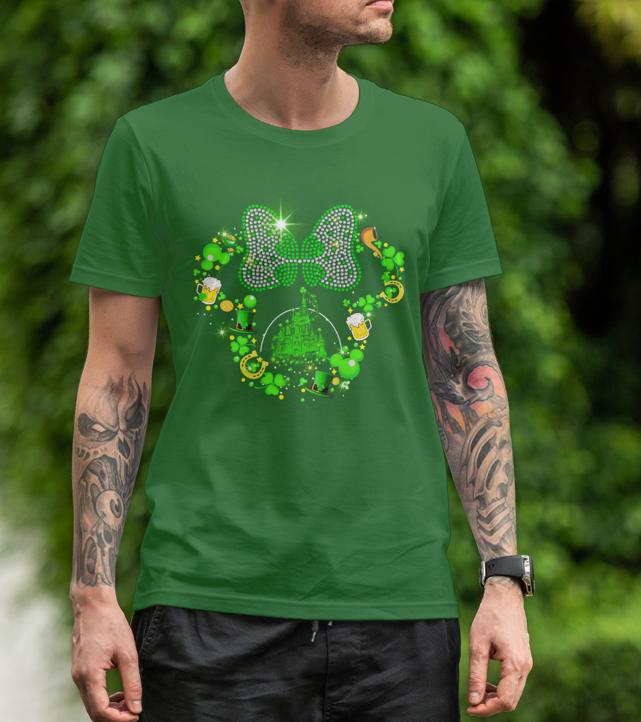 Minnie Head St Patrick's Day Shamrock Castle Bow Irish Beer Hat Luck T-Shirt