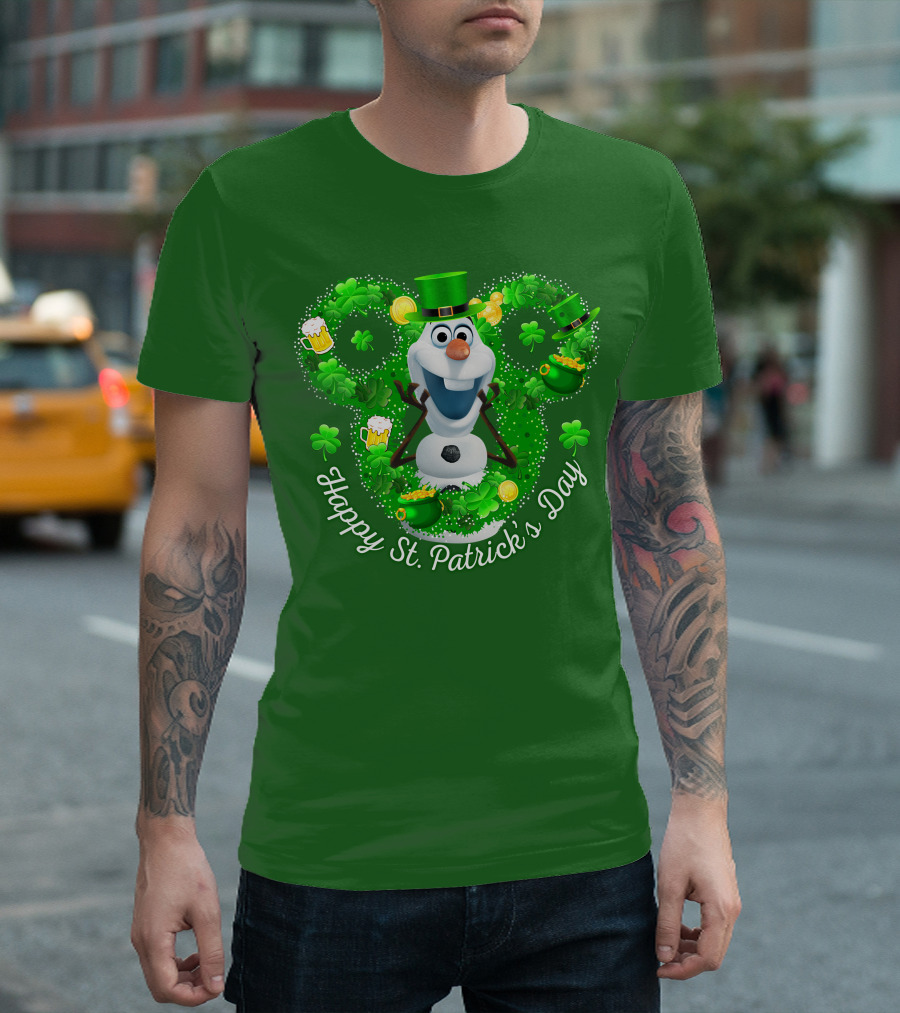Olaf Happy St. Patrick's Day Shamrocks and Gold T-Shirt