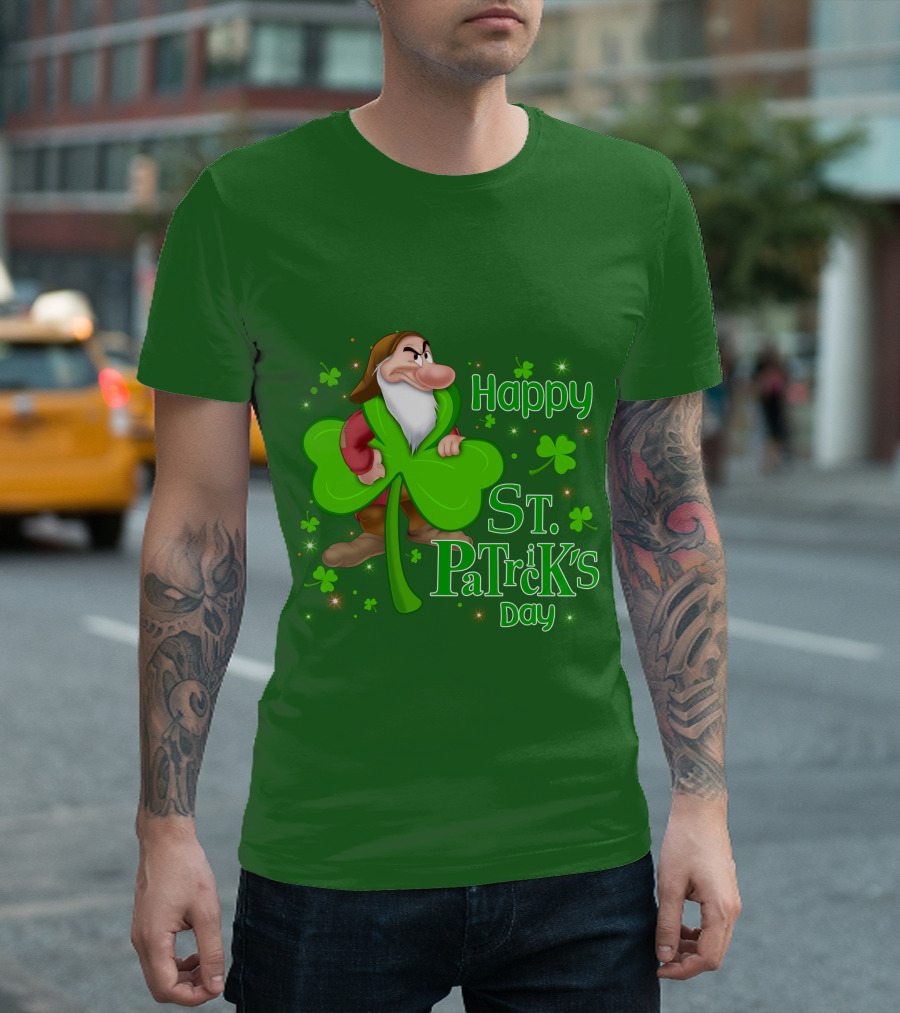 Happy St. Patrick's Day Grumpy Dwarf with Clover and Shamrocks T-Shirt