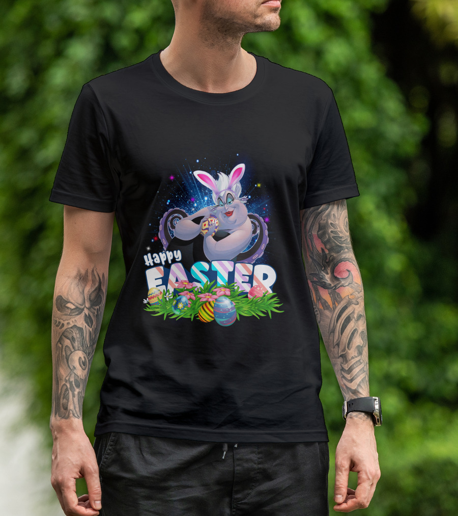 Ursula Happy Easter Bunny Eggs And Flowers T-Shirt