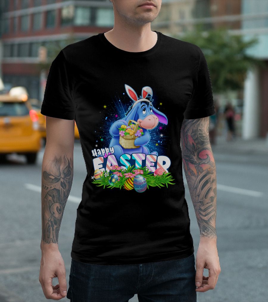 Eeyore Easter Basket With Eggs And Flowers Happy Easter T-Shirt