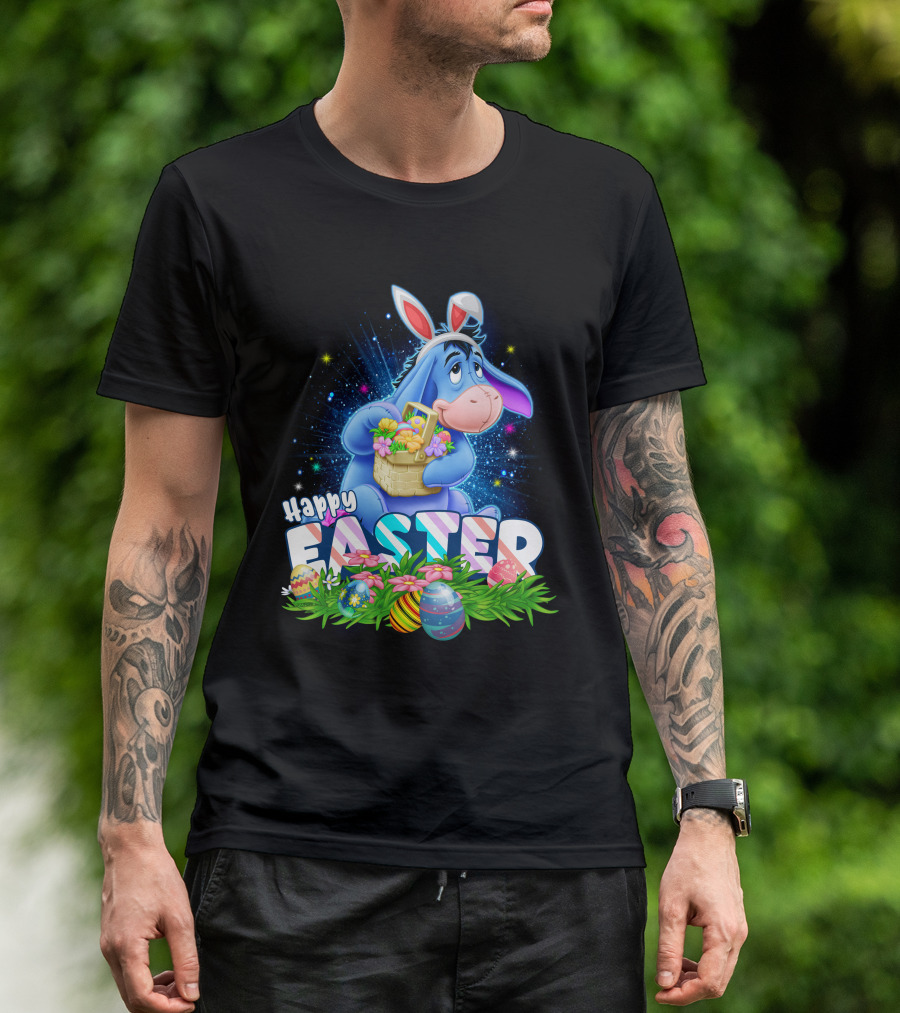 Eeyore Easter Basket With Eggs And Flowers Happy Easter T-Shirt