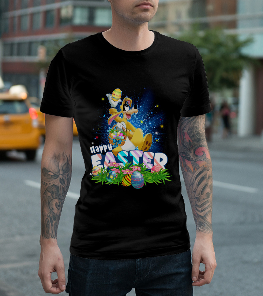 Happy Easter Goofy Character With Easter Eggs And Basket T-Shirt