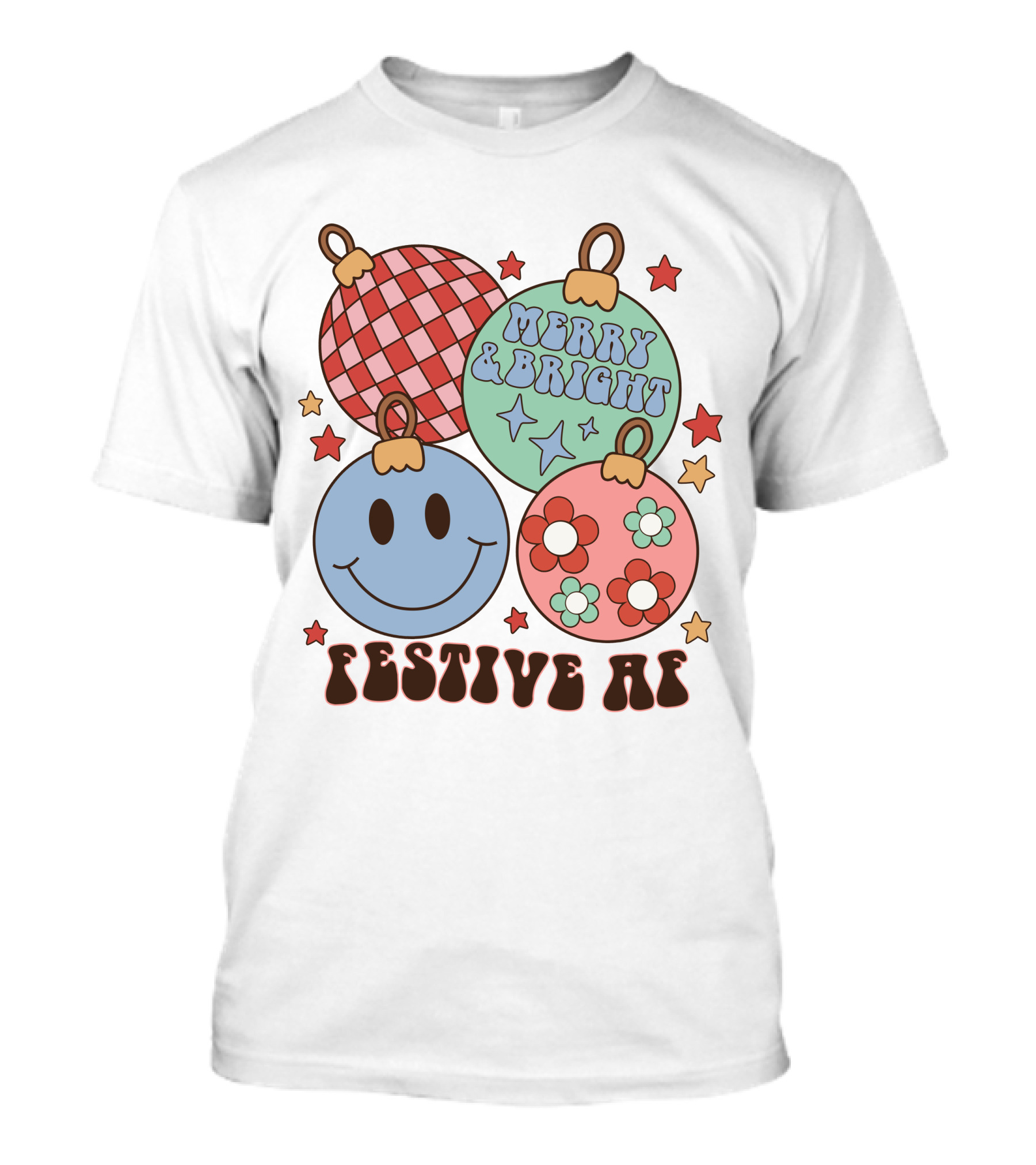 Festive AF Merry And Bright Smiley Ornaments T-Shirt