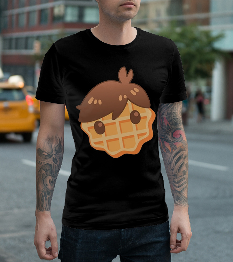 Waffle Head Cute Breakfast Character Face with Hair T-Shirt
