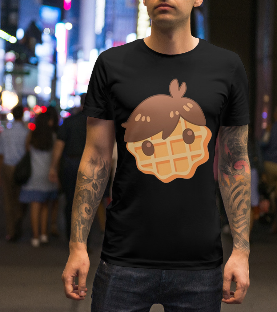 Waffle Head Cute Breakfast Character Face With Hair T-Shirt