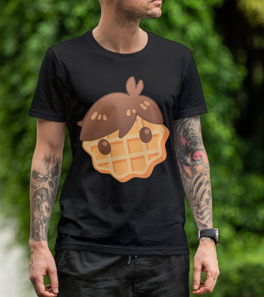 Waffle Head Cute Breakfast Character Face With Hair T-Shirt