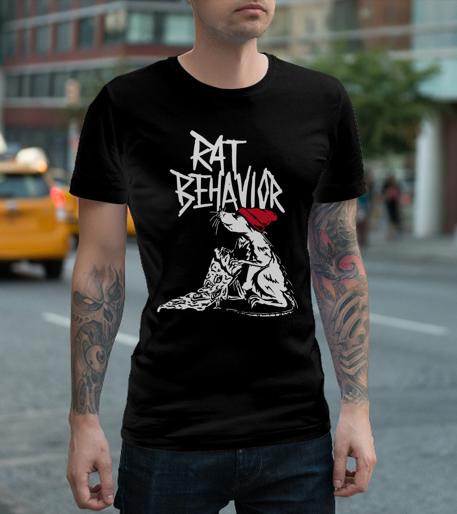 RAT BEHAVIOR Pizza Eating Rat In Red Hat T-Shirt