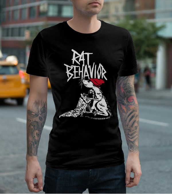 RAT BEHAVIOR Pizza Eating Rat In Red Hat T-Shirt