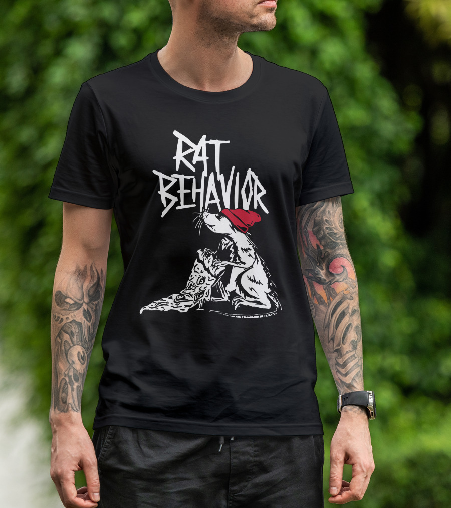 RAT BEHAVIOR Pizza Eating Rat In Red Hat T-Shirt