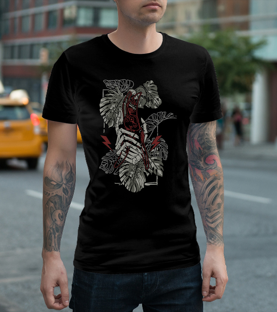 Plant Energy Botanical Skeleton with Lightning Bolts T-Shirt