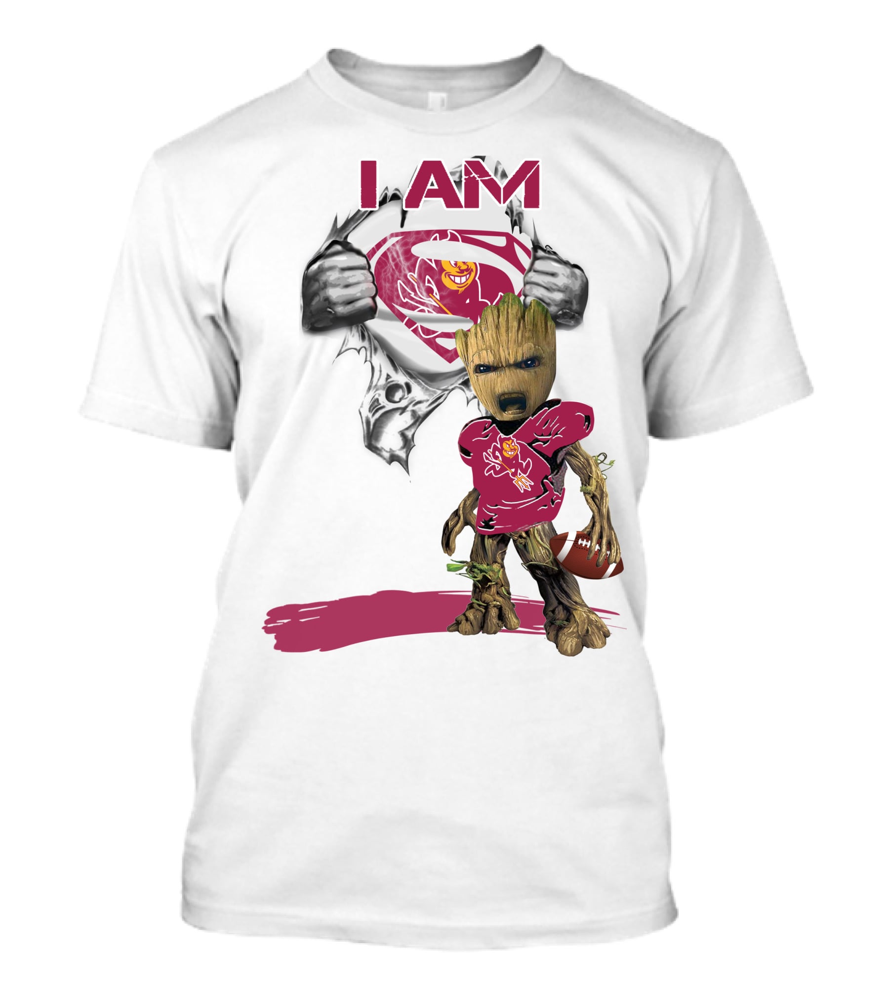 I Am ASU Baby Groot Superman Football T-Shirt