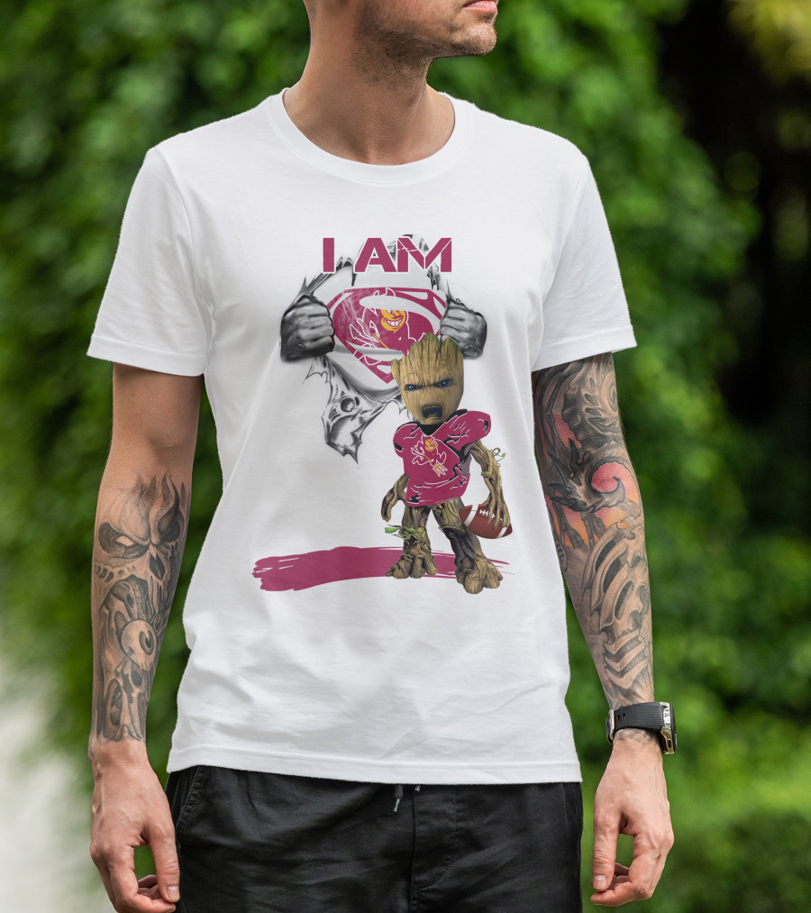 I Am ASU Baby Groot Superman Football T-Shirt