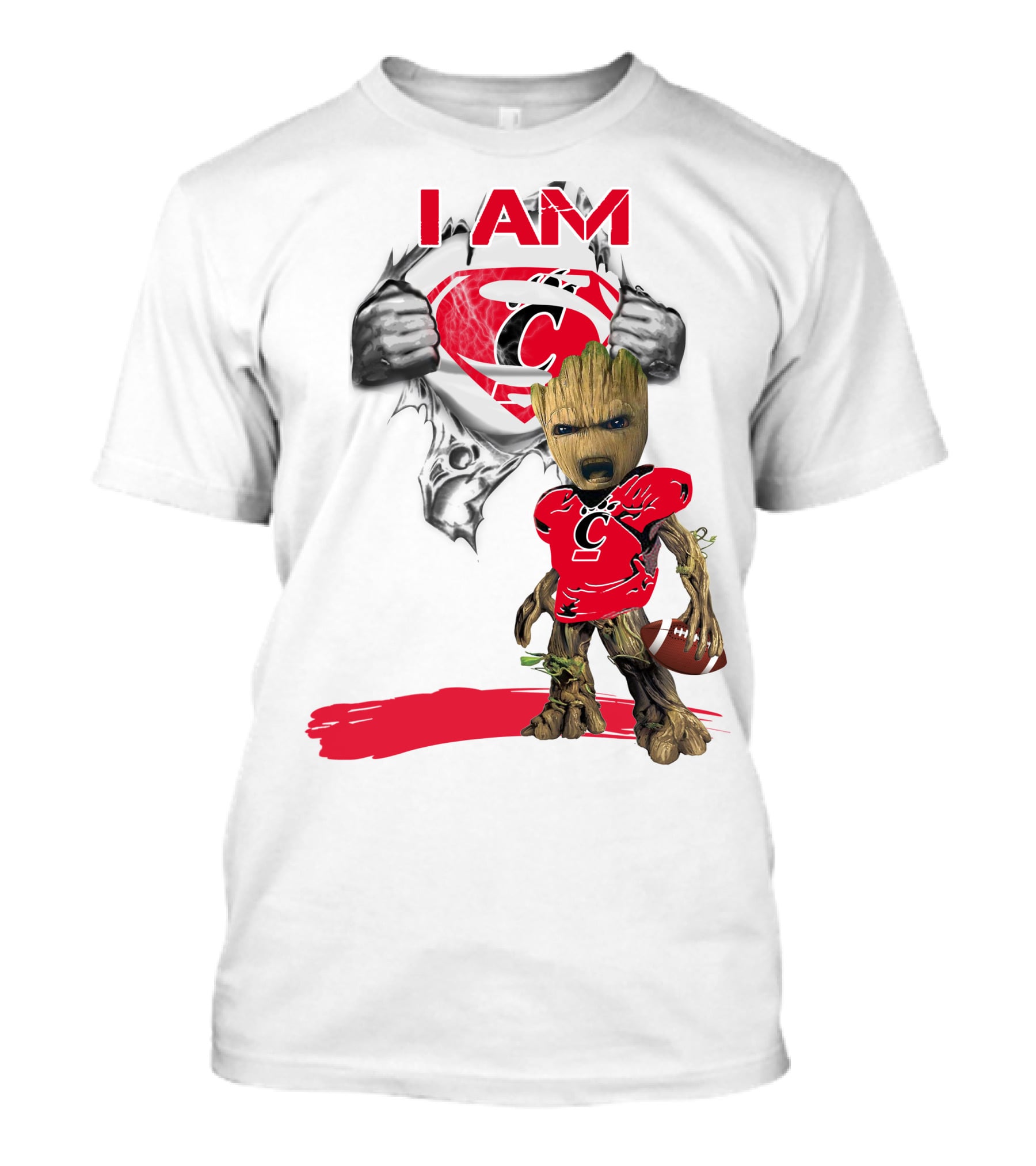 I Am Bearcats Baby Groot Superman Football T-Shirt