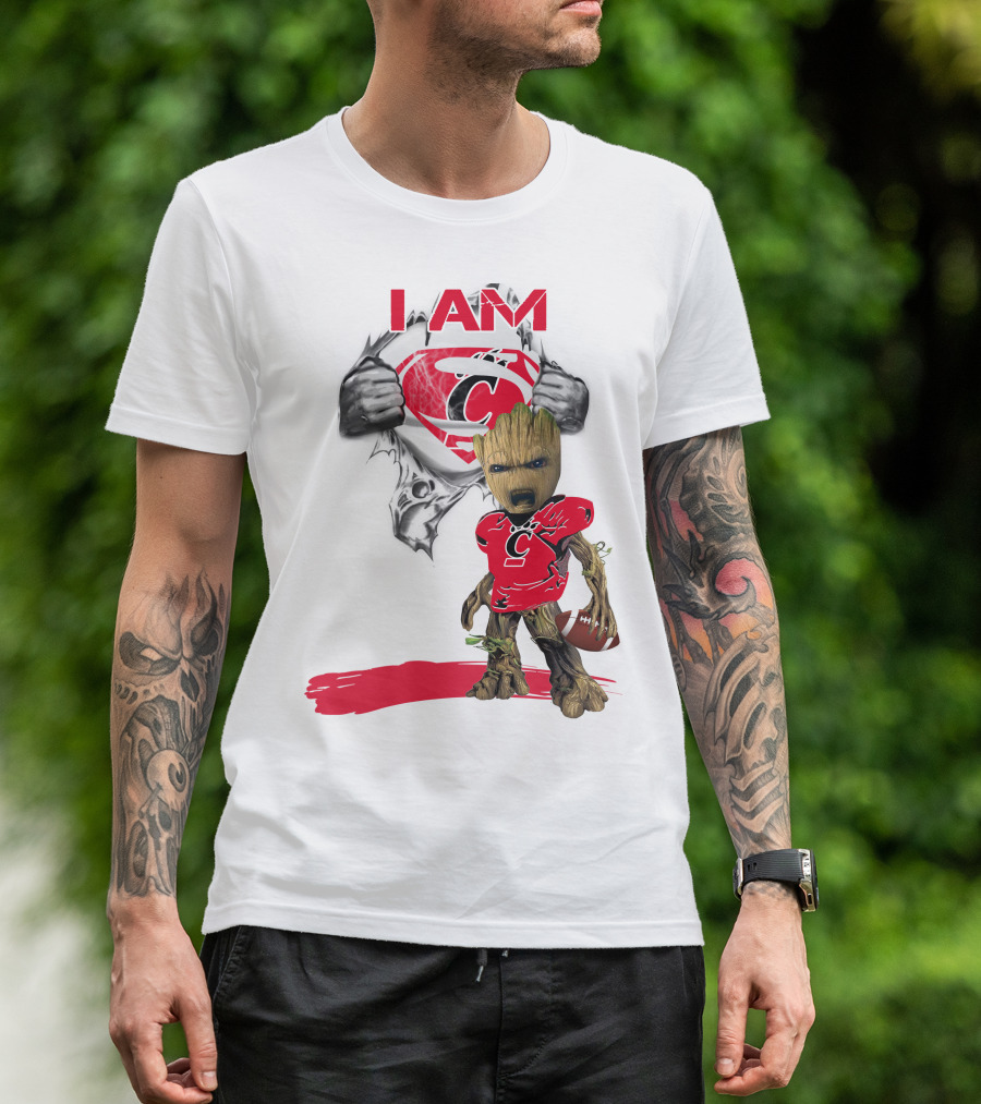 I Am Bearcats Baby Groot Superman Football T-Shirt