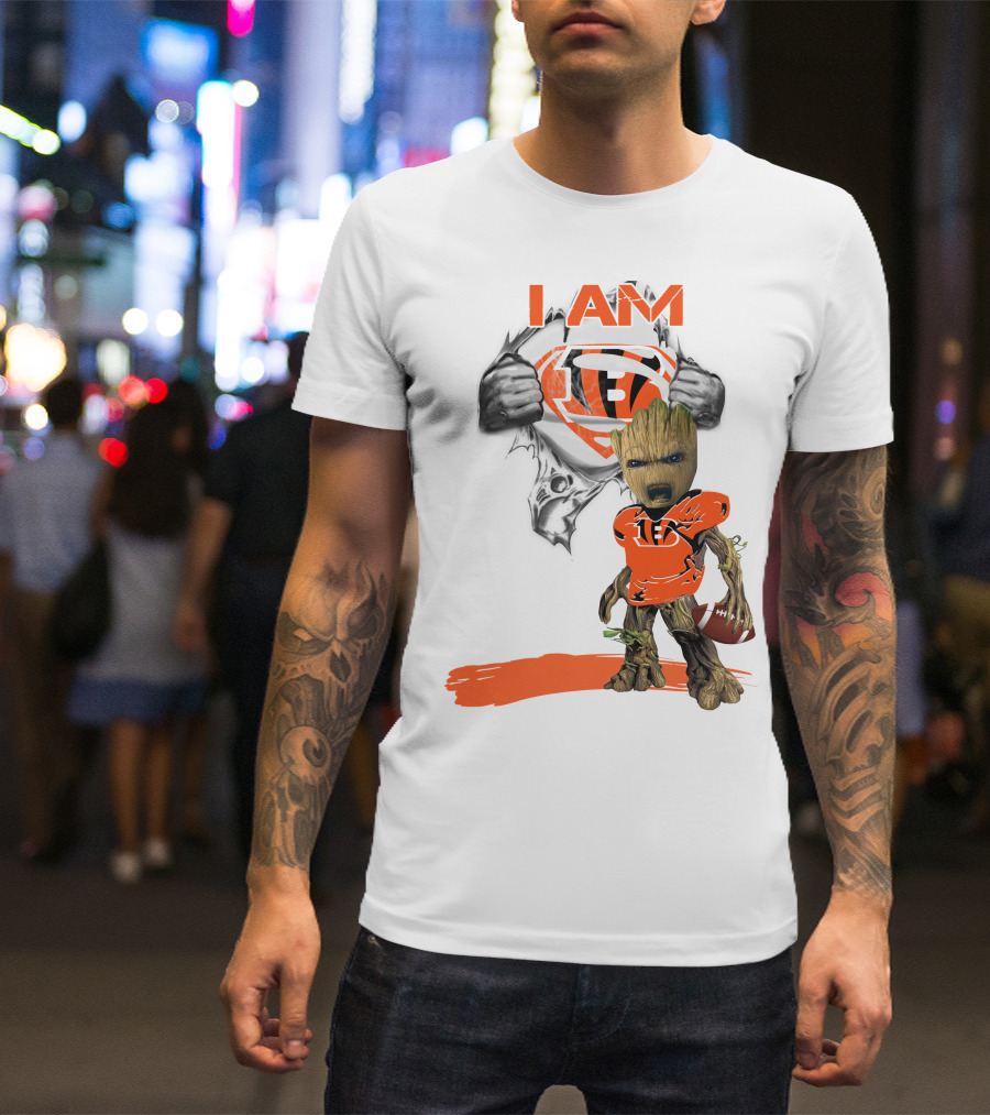 I AM Bengals Baby Groot Superman Football T-Shirt