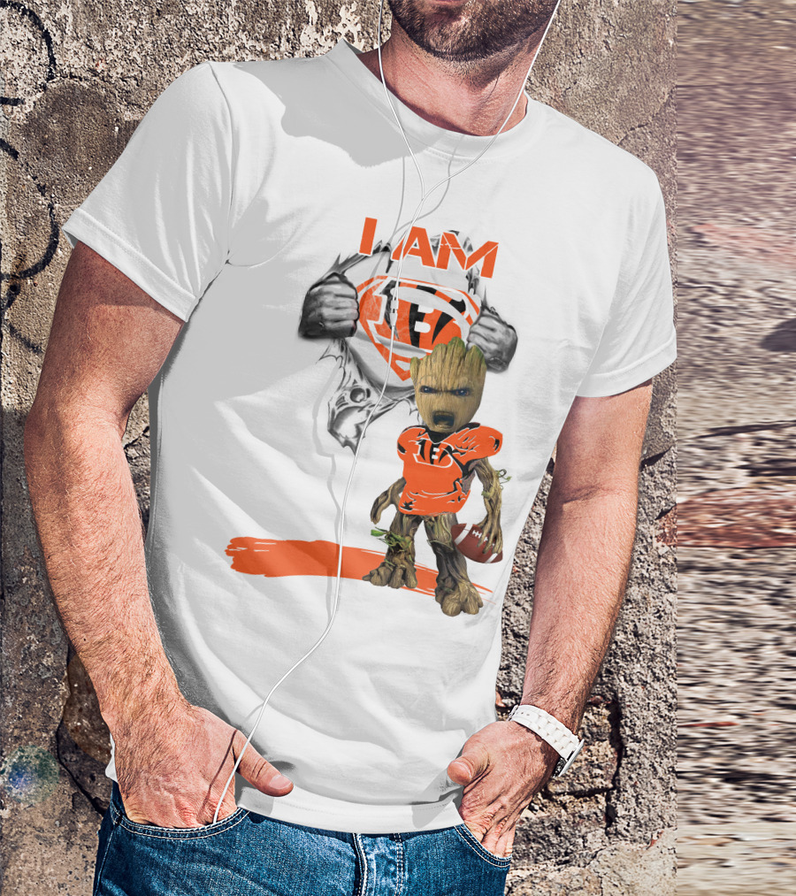I AM Bengals Baby Groot Superman Football T-Shirt