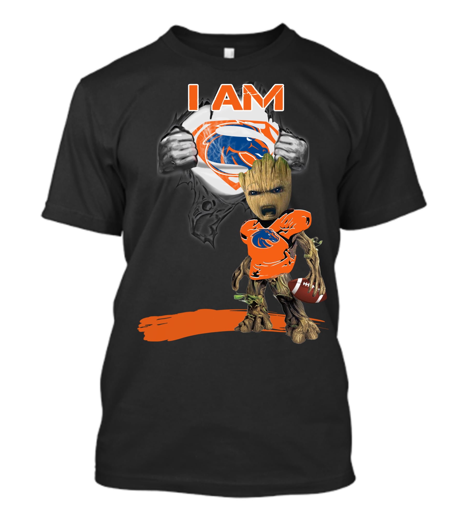 Boise State Broncos Baby Groot Superman I Am Football Fan T-Shirt