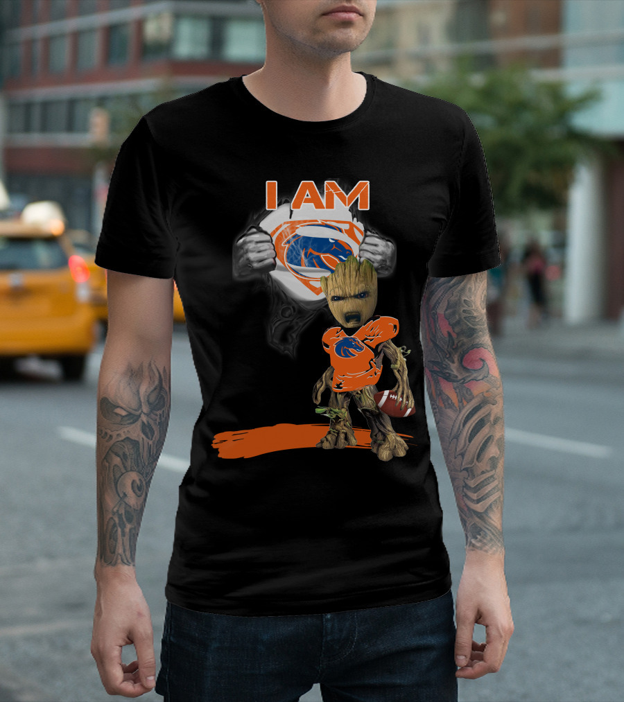 Boise State Broncos Baby Groot Superman I Am Football Fan T-Shirt