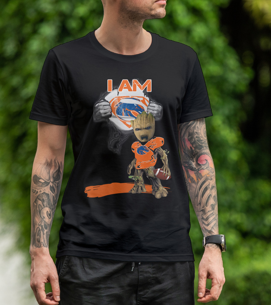 Boise State Broncos Baby Groot Superman I Am Football Fan T-Shirt
