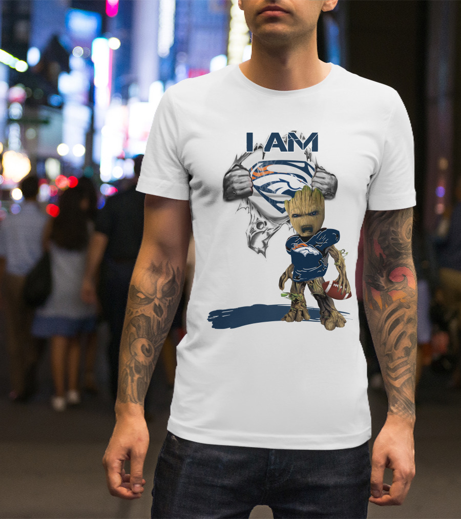 I Am Broncos Baby Groot Superman Football Fan T-Shirt