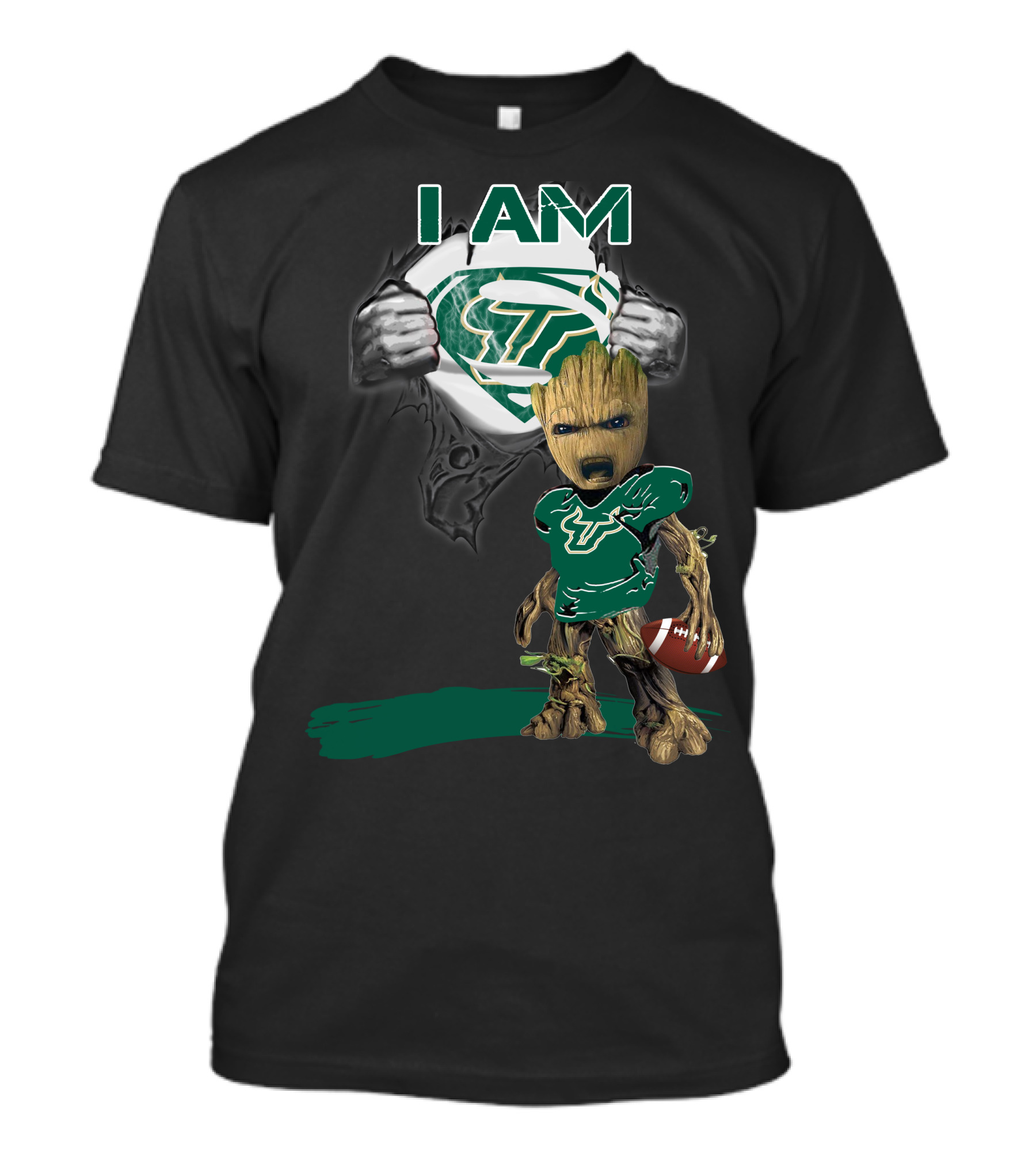 I AM USF Bulls Baby Groot Superman Football T-Shirt