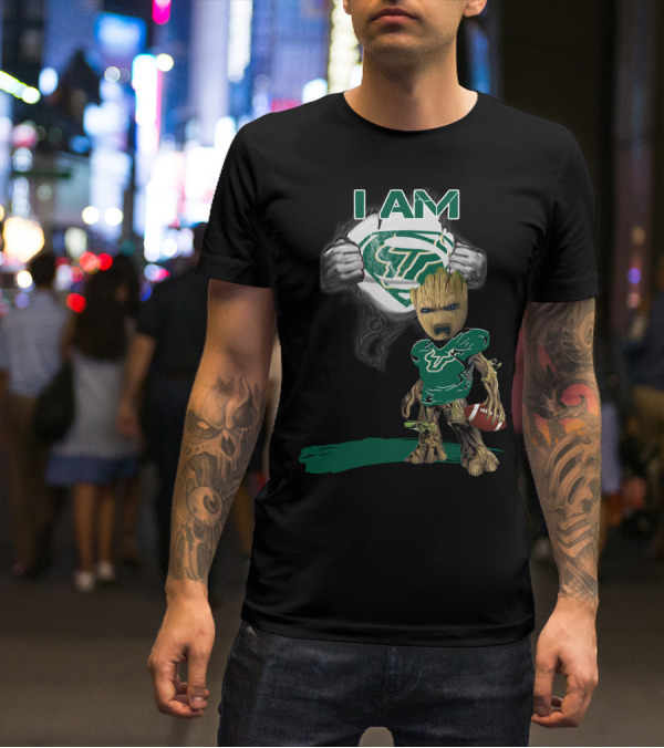 I AM USF Bulls Baby Groot Superman Football T-Shirt