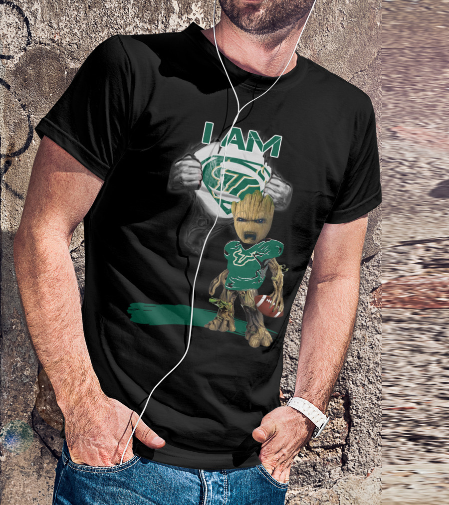 I AM USF Bulls Baby Groot Superman Football T-Shirt
