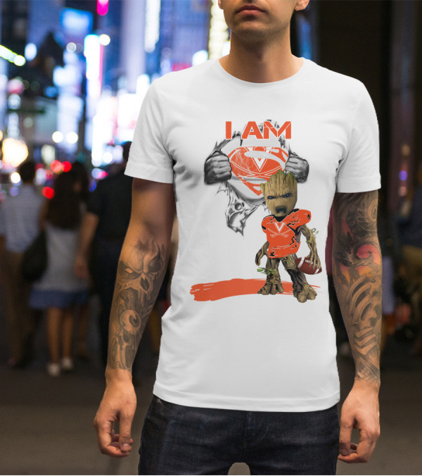 I AM Cavaliers Baby Groot Superman Football T-Shirt