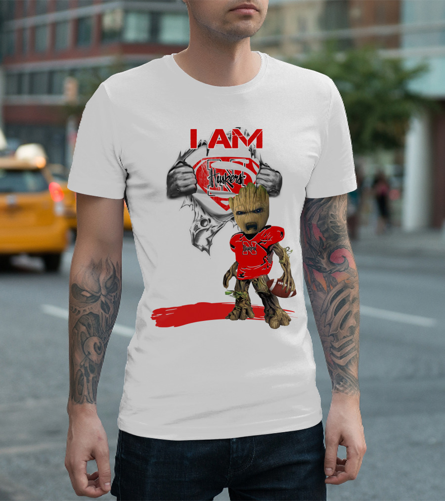 I Am Husker Baby Groot Superman Cornhuskers Football T-Shirt