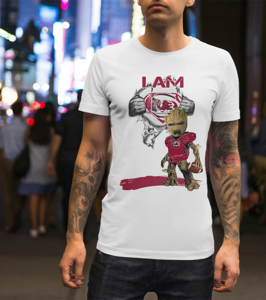 I Am Gamecocks Baby Groot Superman Football T-Shirt