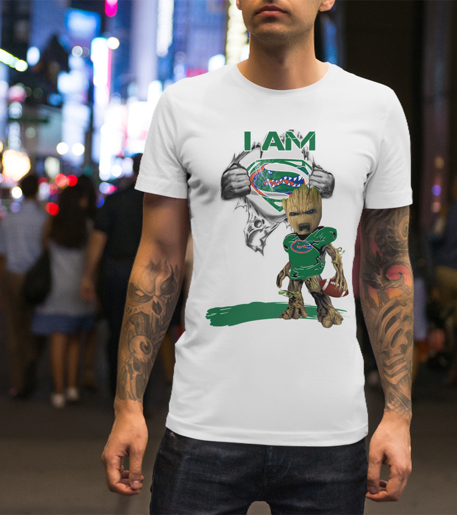 I AM Gators Baby Groot Superman Football T-Shirt