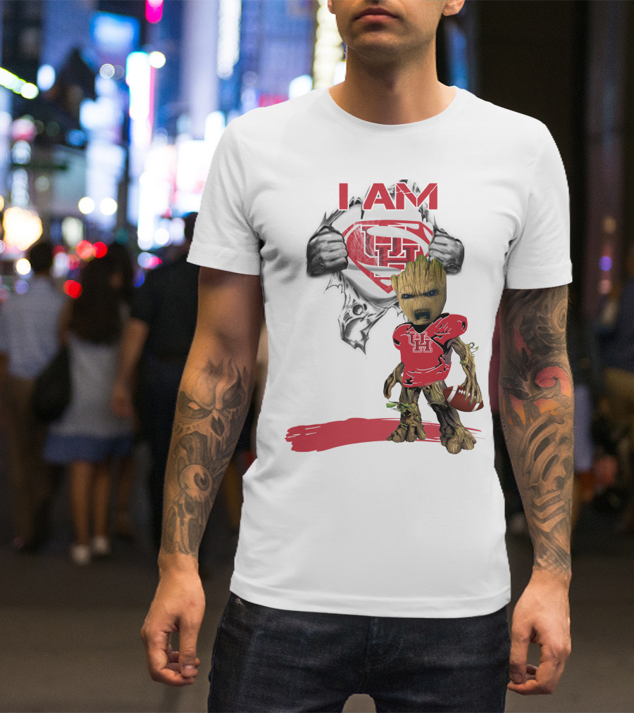 I AM Houston Baby Groot University Of Houston Superman Football T-Shirt