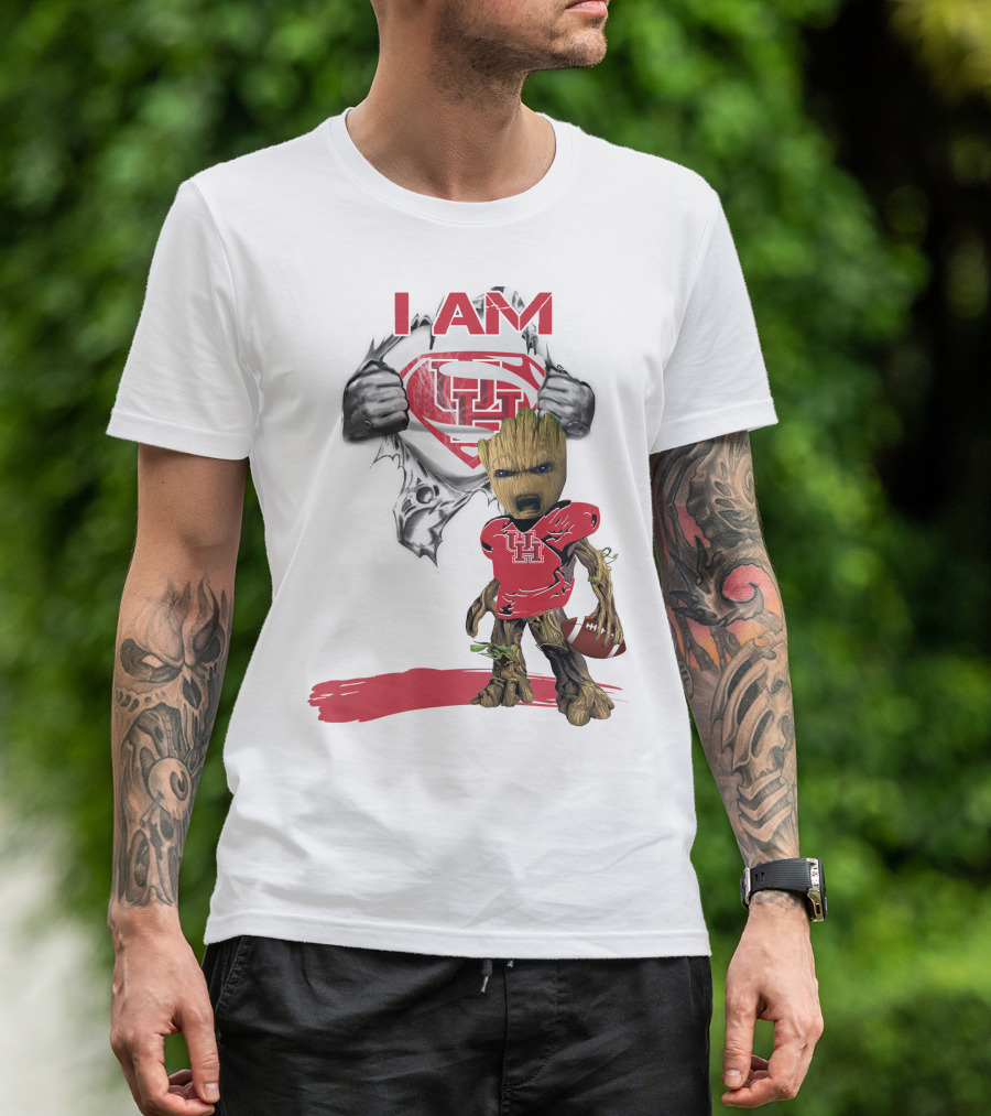 I AM Houston Baby Groot University Of Houston Superman Football T-Shirt