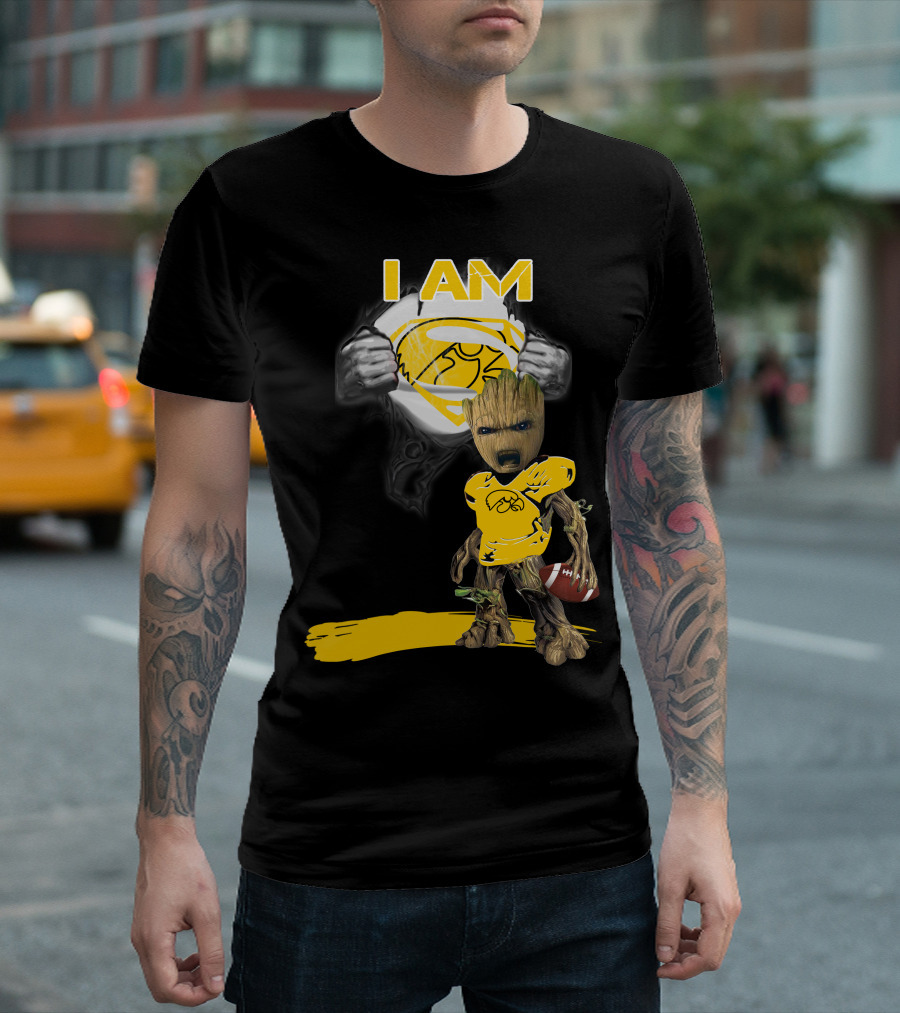 Iowa Hawkeyes Baby Groot Superman Football T-Shirt