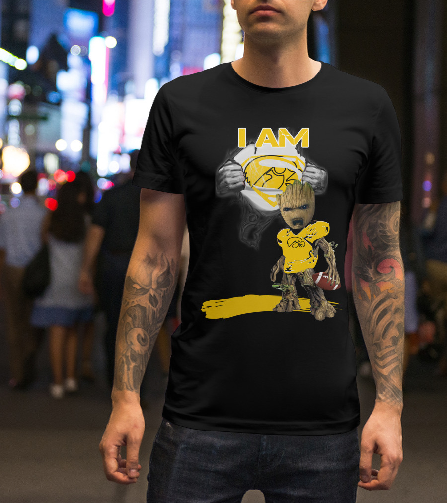 Iowa Hawkeyes Baby Groot Superman Football T-Shirt